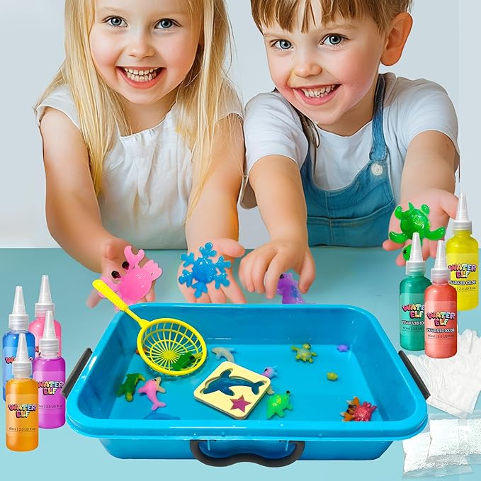 AGENTLAN Magic Water Elf Toy Kit，Aqua Fairy Squishy Making kit with 10 Water gels&8 molds,Magic Jelly elf,Glow in The Dark Water Pets Craft Kits,Sensory Toy Gift Ages 3 4 5 6 7 8 9