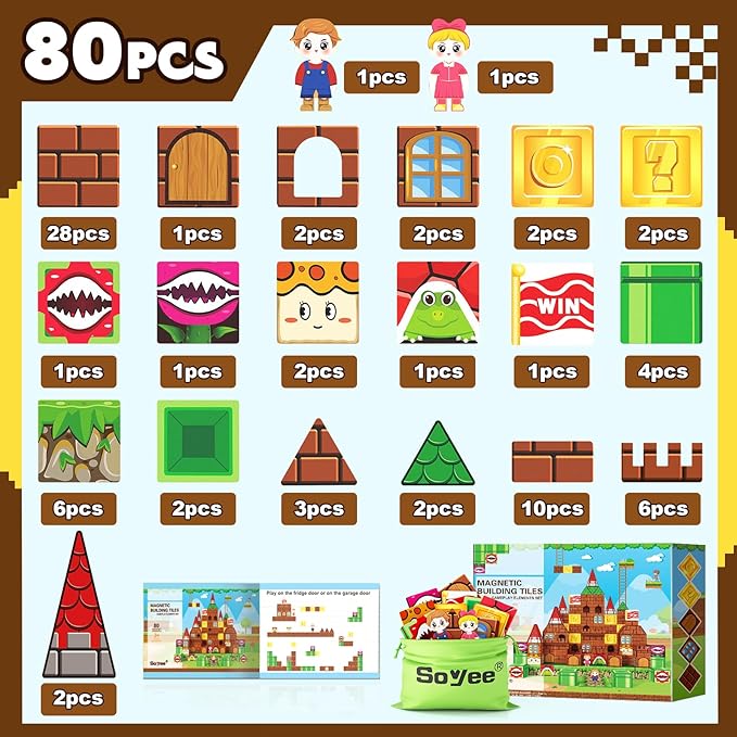Magnetic Tiles Kids Games Toys Castle Adventure Magnetic Building Blocks Doll House Toys Construction Magnet Pretend Play Set for Boys & Girls 3-12 Year Old Christmas Birthday Gifts for Boys