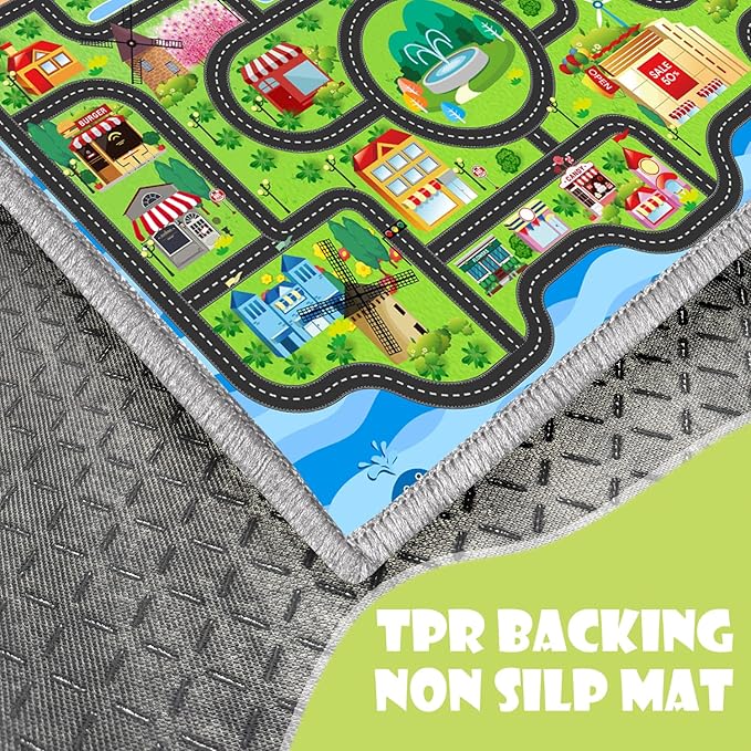 Car Rug,Kids Play Rug with Roads,Playroom Non Slip Car Track City Map for Bedroom Classroom - (78.7X59 Inches)