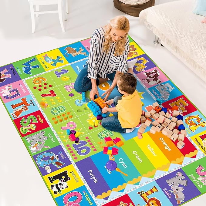 Kids Play Rug for Playroom, ABC Educational Area Rug, Toddler Baby Play Mat, Alphabet Animal Soft Non-Slip Kids Rug Carpet for Boy Girl Bedroom (47.2X31.5 INCH Green)