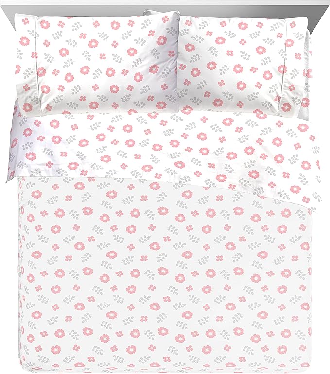 Saturday Park Cutout Floral Full Sheet Set - 4 Piece 100% Organic Cotton Sheets - GOTS & Oeko-TEX Certified