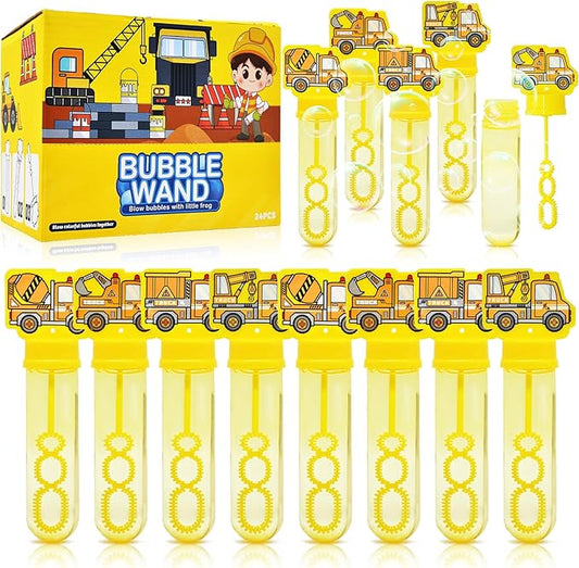 24 Pack Construction Truck Bubble Wands for Kids - Large Cartoon Excavator Bubbles Bulk with Refill Solution Toys for Carnival, Goodie Bag Stuffers, Boys Girls Birthday Gifts, Christmas Party Favors