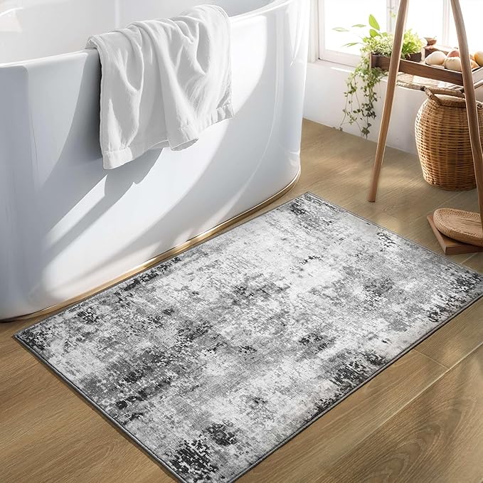 Entrance Rugs Indoor 2x3 Grey Entry Rug Washable Abstract Small Area Rug Non-Slip Low Pile Throw Rugs for Entryway, Kitchen Floor, Front Door Indoor Door Mat, Bathroom, Bedroom Bedside
