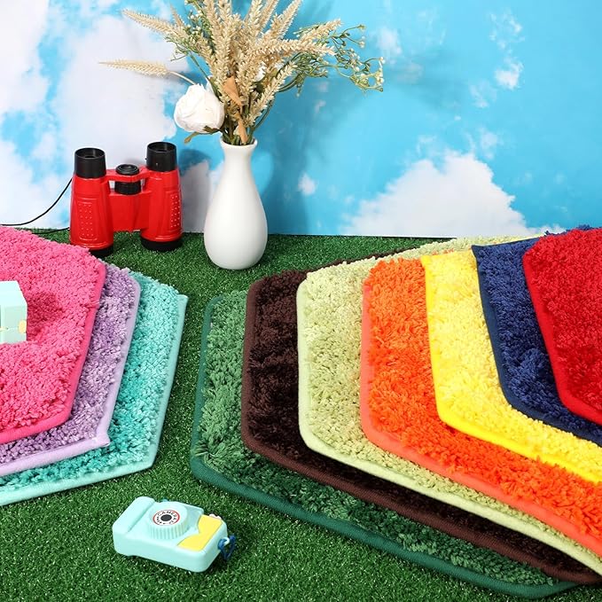 10 Pcs Kids Carpet Square Seats Soft Rainbow Floor Rug Mats Warm Colorful Hemming Floor Rug Cushions for Classroom Group Story Activity Home Play Area(20 Inch,Many Color)
