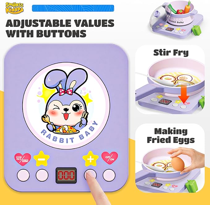 SMILESSKIDDO Play Kitchen Playset for Kids 3-12 Year Old - Toy Kitchen Pretend Play Food Sets for Girls Boys, Purple Play Pots and Pans Sets for Kids Kitchen, Learning Gift for Toddlers