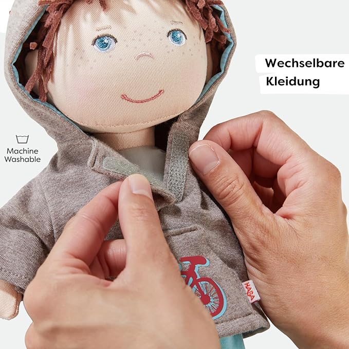 HABA Lian 12" Soft Doll - Baby Boy Doll with Brown Hair and Blue Eyes, Perfect Plush Toy for 18 Months & Up with Embroidered Face (Machine Washable)