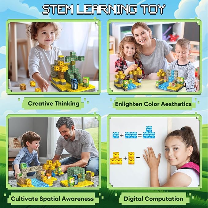 Magnetic Blocks Toys, 100PCS Magnetic Building Blocks Toys Based on Classic Games, STEM Magnets Sensory Toys for Kids, Magnetic Building Blocks Suitable for Boys Girls 4+ (Yellow)