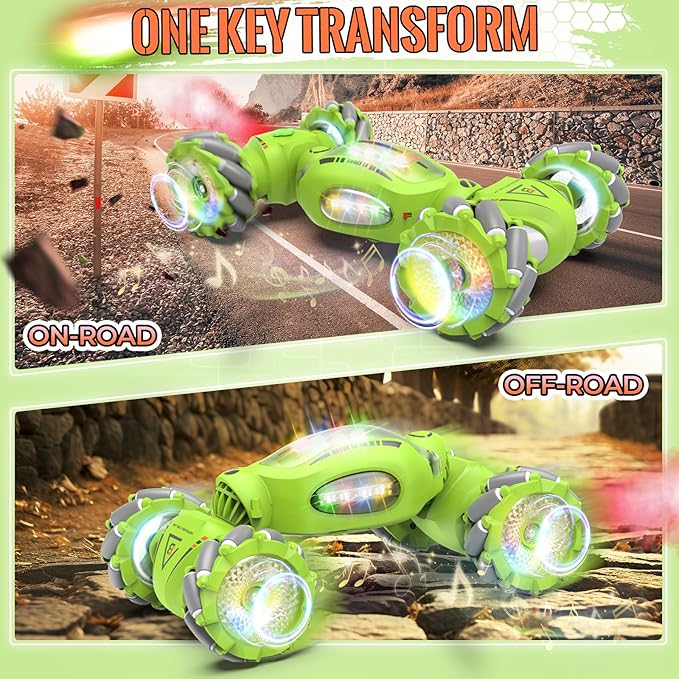 Gesture Sensing RC Stunt Car Toys Gifts for 6-8 8-12 Kids, 2.4Ghz 4WD Hand Controlled RC Car with Light & Music & Spray, Double-Sided 360° Rotating Birthday for Boys