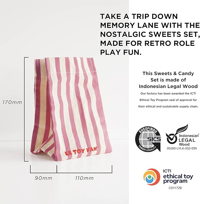 Le Toy Van - Pretend Play Wooden Candy Play Food Set | Kids Role Play Wooden Food Toy | Great As a Gift - Suitable for 2 Years + (TV335)