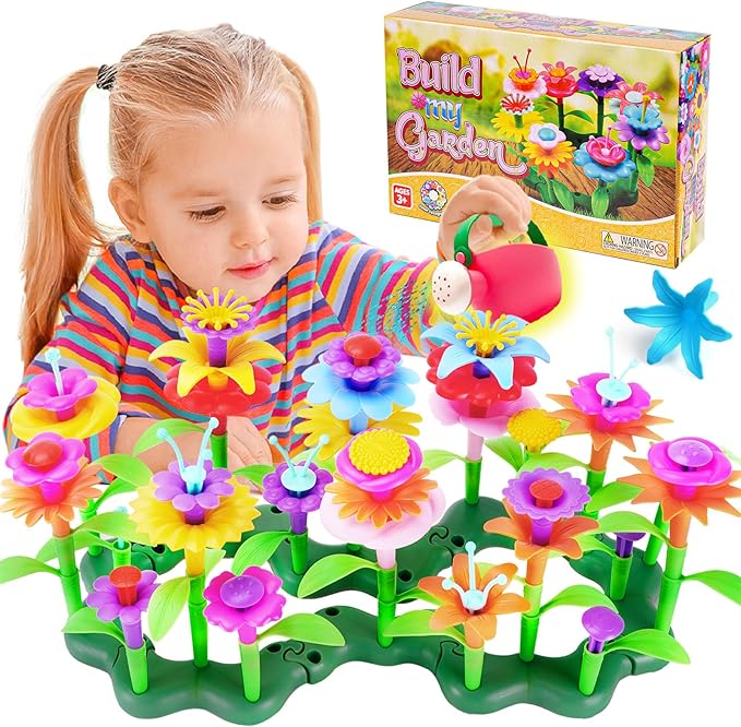 FUNZBO 99pcs Flower Garden Building Toys Set -Spring Toys for 3 4 5 6 7 8 9 Years Old Girls, STEM Montessori Educational Toys for Toddlers Kids,Sorting & Stacking Building Block for Birthday Gifts