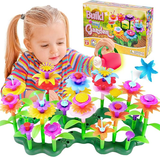 FUNZBO 99pcs Flower Garden Building Toys Set -Spring Toys for 3 4 5 6 7 8 9 Years Old Girls, STEM Montessori Educational Toys for Toddlers Kids,Sorting & Stacking Building Block for Birthday Gifts