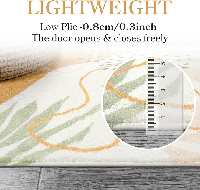 Lahome Boho Washable Round Rugs - 5ft Round Rug Non-Slip Soft Round Rugs for Living Room Throw Ultra-Thin Circle Area Rugs for Dining Room, Botanical Print Round Carpet for Nursery Classroom Office