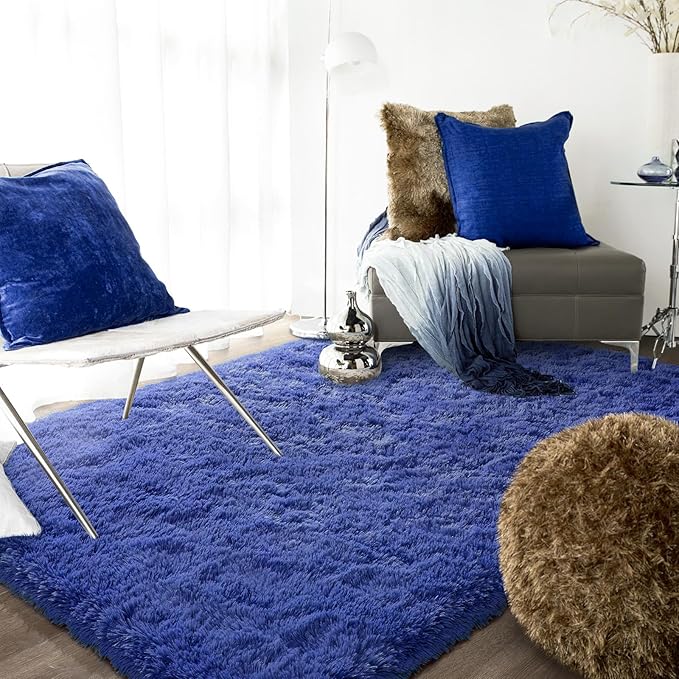 Ompaa Fluffy Rug, Super Soft Fuzzy Area Rugs for Bedroom Living Room - 3' x 5' Large Plush Furry Shag Rug - Kids Playroom Nursery Classroom Dining Room Decor Floor Carpet, Light Navy