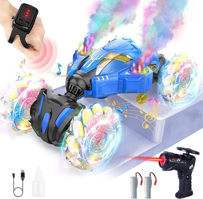 BEZGAR Remote Control Car Toy for Ages 8-13, Large Gesture Sensing RC Stunt Car with Lasertracking, Lights & Music, 4WD All Terrain Crawler with 2 Rechargeable Batteries, Birthday Gifts for Boys