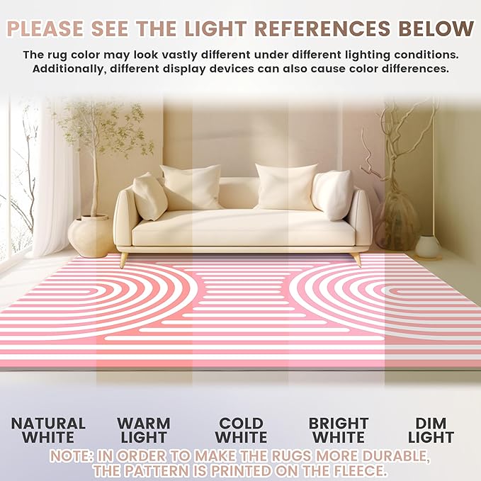 Washable 4x6 Abstract Area Rug for Living Room, Pink Rainbow Modern Minimalist Boho Throw Rugs, Ultra-Thin Low Pile Stain Resistant Nonslip Indoor Large Carpet for Office Bedroom Playroom Classroom