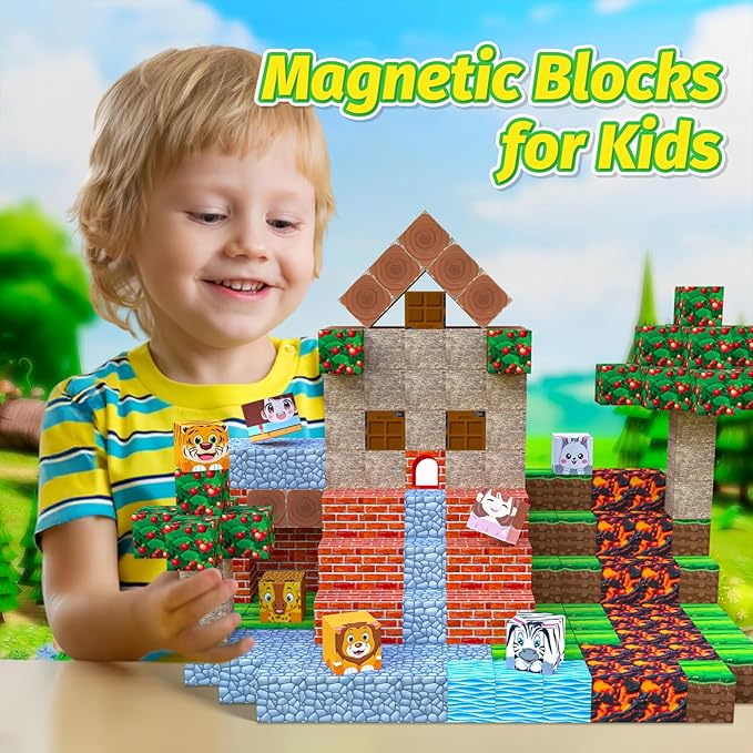 100pcs Magnetic Blocks Sparkling STEM Building Toys for 3+ Year Old Boys and Girls Upgraded Learning by Playing Games for Toddlers Kids, Sensory Gifts Kids Magnets Game