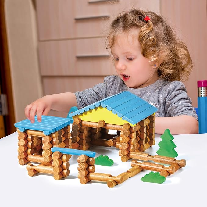 Wondertoys 239 Pieces Real Wood Logs Set Ages 3+, Classic Building Log Gift Set for Boys/Girls– Creative Construction Engineering - Top Blocks Game Kit - Preschool Education Toy