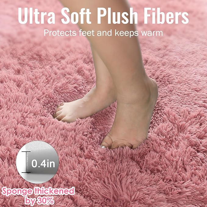 PAGISOFE Shaggy Fluffy Area Rugs Carpets for Girls Room Baby Nursery Teens Rooms 4x6 Feet Pink Plush Fuzzy Shag Rugs for Kids Bedroom Home Decor Aesthetic Coral Furry Rug, Blush