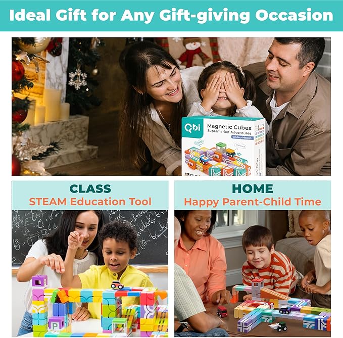 QBI Magnetic Blocks for Toddlers Ages 2-4｜STEM Magnetic Building Blocks with Trucks & Fruit Plates｜Montessori Magnet Building Cubes for Kids｜Educational Gifts for Boys & Girls Ages 2+ (32PCS)