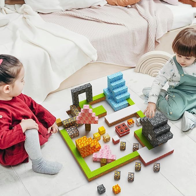 100pcs Magnetic Blocks,Mine World Magnet Blocks Craft, Magnetic Cubes for Kids Magnetic Building Blocks for Boys and Girls 3+, Magnetic Toys, Magnetic Building Cubes 0.8IN,Puzzles Games