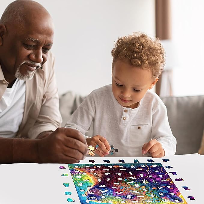 Bear Wooden Jigsaw Puzzles, 200 Pcs Medium Size 11.2'' x 10.2'', Unique Shaped Wood Puzzle, Beautiful Package, Best Gift for Adults