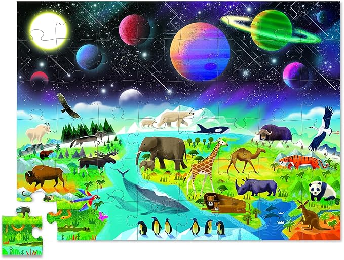 Crocodile Creek Above + Below 48-Piece Jigsaw Floor Puzzle - Fun Floor Puzzles for Kids Ages 4-8 - Earth & Space - 27 x 20 inches Finished