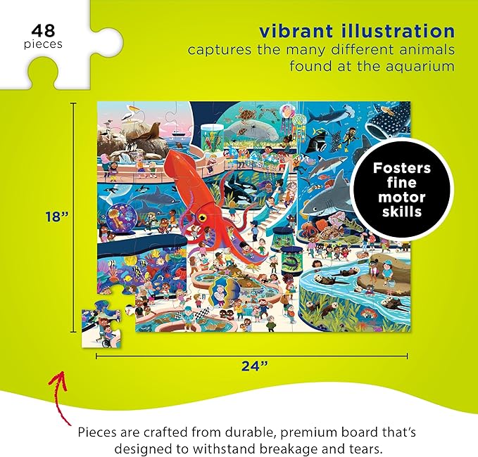 Crocodile Creek Above + Below 48-Piece Jigsaw Floor Puzzle - Fun Floor Puzzles for Kids Ages 4-8 - Day at The Aquarium - 18 x 24 inches Finished