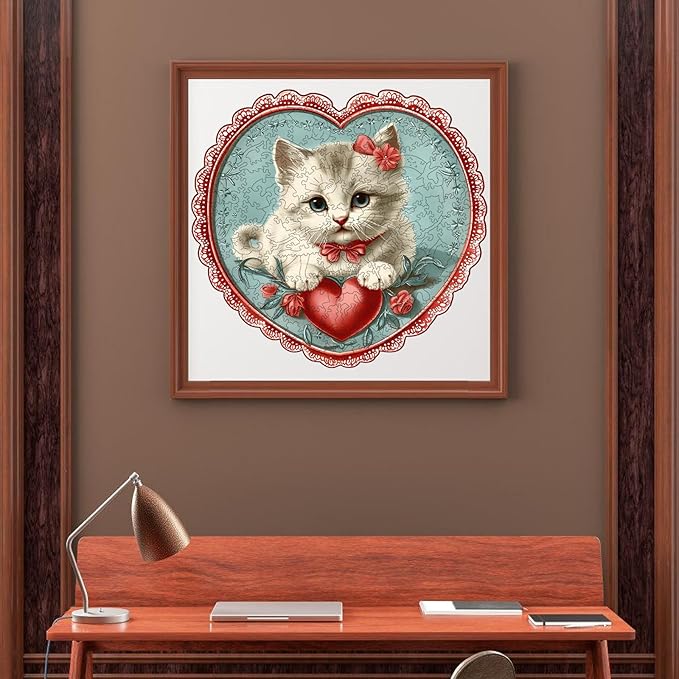 Wooden Puzzle for Adults - 3D Vision Effect Heart Cat Wooden Puzzle 500 Pcs Unique Shape Advanced Wooden Jigsaw Puzzle, Wood Puzzles, Challenge Wooden Jigsaw Puzzle(15.6 x 15.6 in)