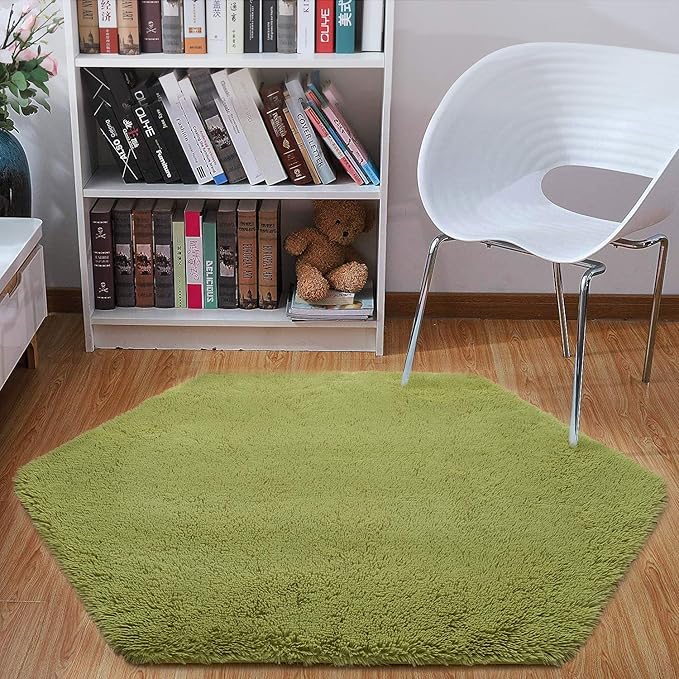 junovo Ultra Soft Rug for Nursery Children Room Baby Room Home Decor Dormitory Hexagon Carpet for Playhouse Princess Tent Kids Play Castle, Diameter 4.6 ft, Green