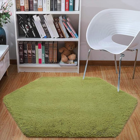 junovo Ultra Soft Rug for Nursery Children Room Baby Room Home Decor Dormitory Hexagon Carpet for Playhouse Princess Tent Kids Play Castle, Diameter 4.6 ft, Green