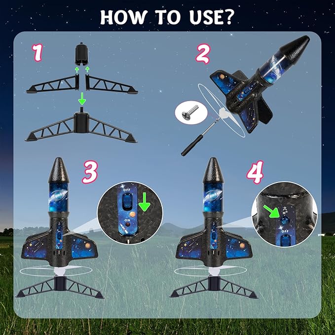 Rocket Launcher for Kids -200 Feet of Flight Altitude, Auto Electric Rocket Toys with Safe Parachute, Outdoor Summer Yard Toys Easter Birthday Gifts for Boys & Girls Age 6 7 9 10 12 8-13 Years Old