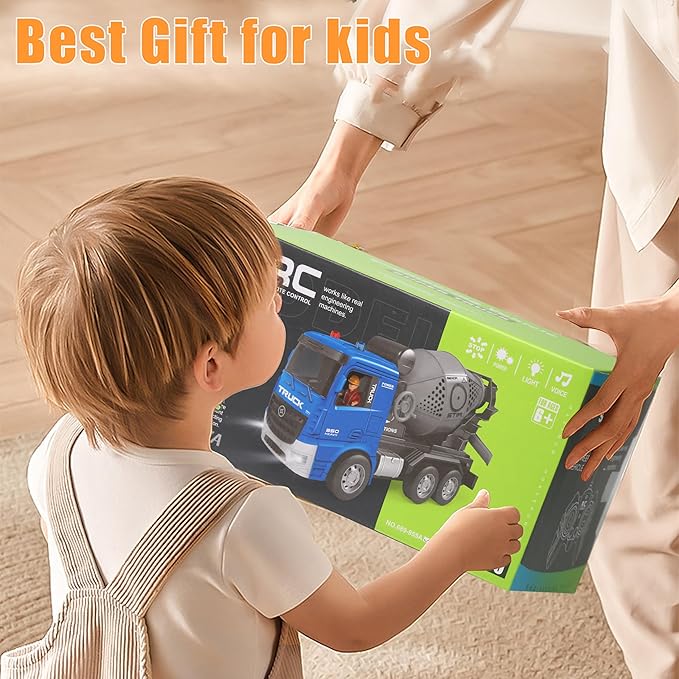 Remote Control Cement Mixer Truck and Dump Truck Toy Set - Construction Vehicle Toy with Lights and Sounds for Imaginative Play, Present for Toddlers Boys Girls