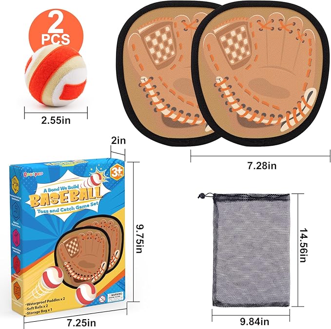 Toss and Catch Ball Set Toddler Baseball Training Glove, Pool Beach Toys for Kids Soft Sticky Balls, Yard Backyard Outside Outdoor Games for 3+ Years Old Boys Girls Birthday Gifts