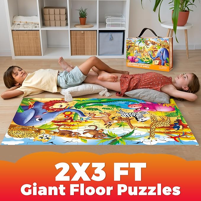 QUOKKA Giant Floor Puzzles for Kids Ages 3-5 - 2x3 Feet 48 Piece Puzzles for Kids Ages 4-8 - Educational Toys on Large Puzzles for Boys and Girls Ages 3-5 - Africa Toy Gift Activities