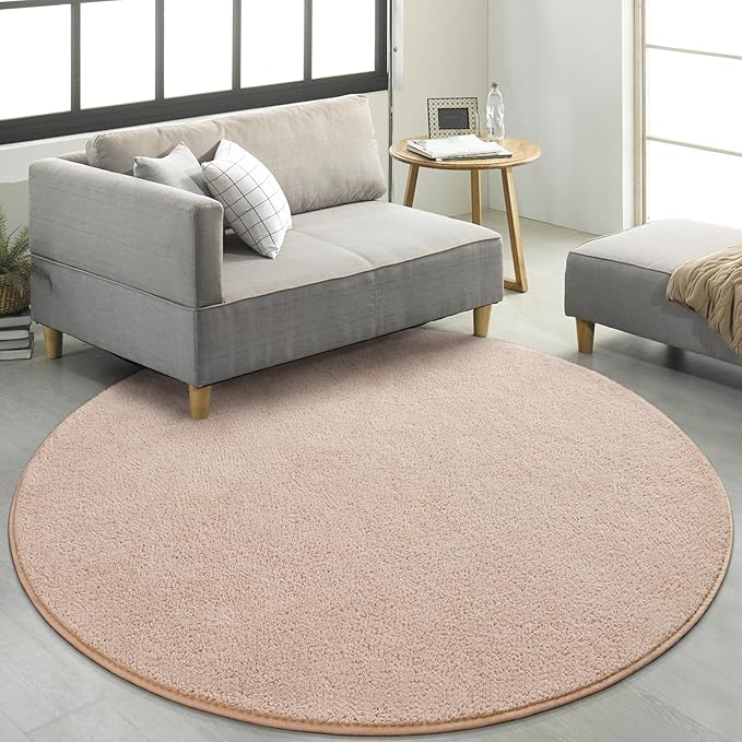 FlyDOIT Round Area Rugs for Bedroom Living Room, 4x4 Ivory Super Soft Comfy Thickened Memory-Foam Indoor Circle Carpets, Modern Aesthetic Minimalist Carpet for Boys Girls Adults Nursery Home Décor