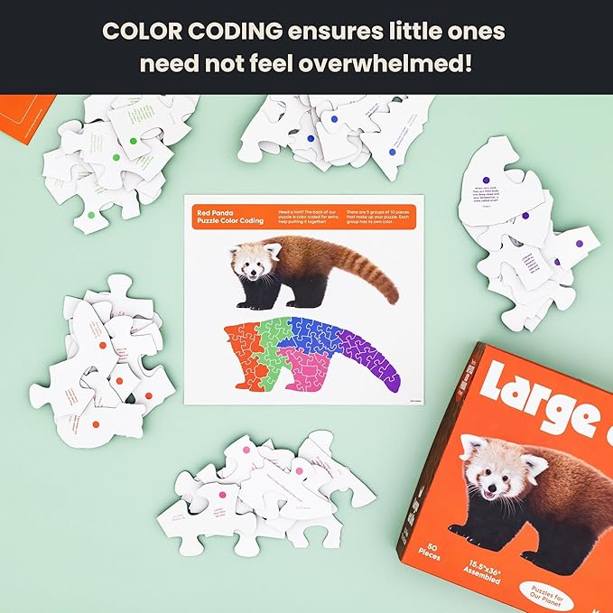 50 Piece Trivia Floor Jigsaw Puzzle - Life Size Red Panda - Educational Trivia On Each Piece – Fun Gift for Kids Enjoyable for Adults, Ages 3+ XL Puzzle Size Assembled 15.5" x 36" - Made in USA