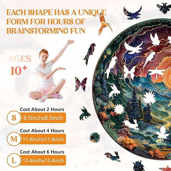 Wooden Puzzles for Adults, Wooden Jigsaw Puzzles for Adults Kids, 3D Cave Sky Unique Shaped Wood Puzzles Adult, Creative Birthday Gifts for Friends Family Game (11.4 * 11.4in 200pcs)