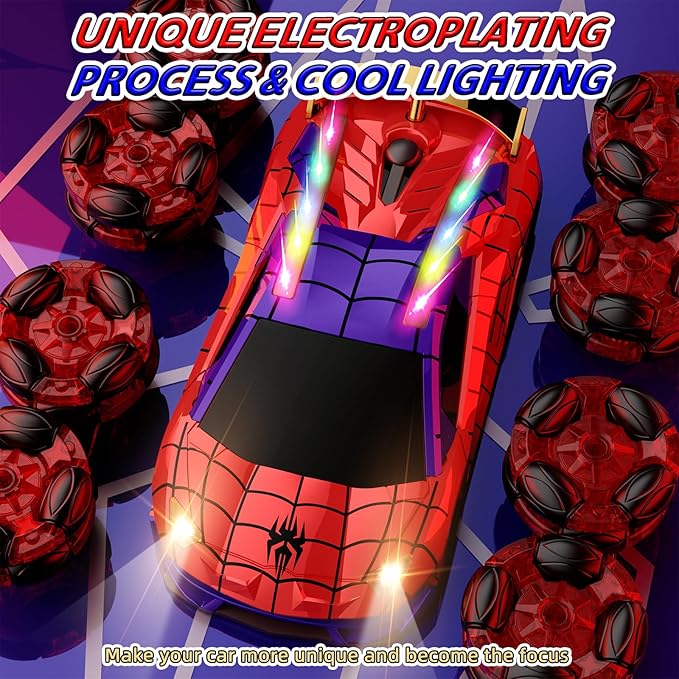 8WD Remote Control Car, 2.4Ghz RC Cars with Spray & Cool Light, Kids Toys Electroplating Process Transform Drift Climbing Car, Boys Toys for Age 4-6 7 8-13 Year Old (red-Blue)