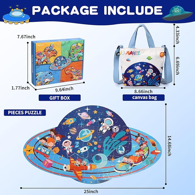 Floor Puzzle Suitable for Children Aged 3-10, Unique Large Irregular Animal Shaped Art Puzzle Suitable for Boys and Girls 36 Pieces Toys As Gifts for Children (Planet)