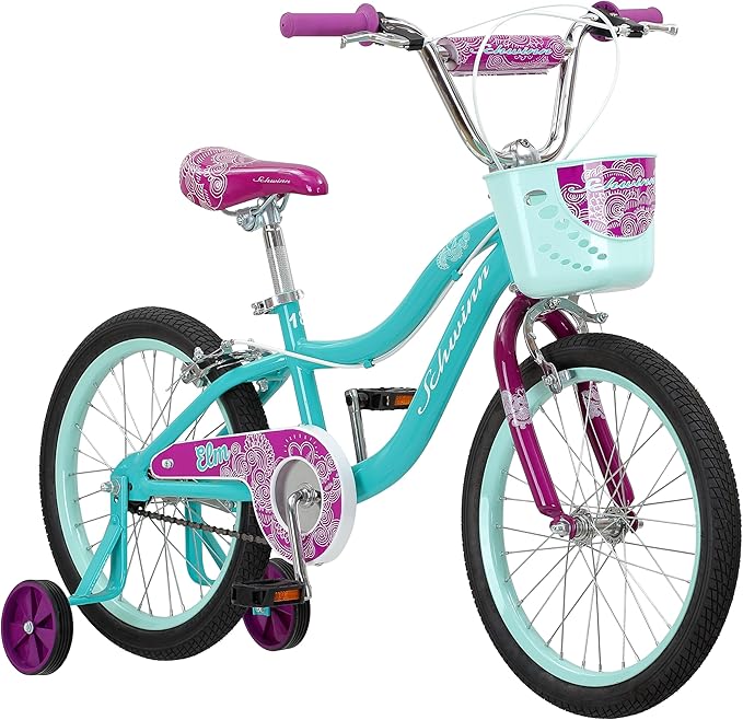 Schwinn Elm BMX Style Toddler and Kids Bike, For Girls and Boys, 18-Inch Wheels, With Training Wheels, Chain Guard, and Front Basket, Recommended Height 42-52 Inch, Teal