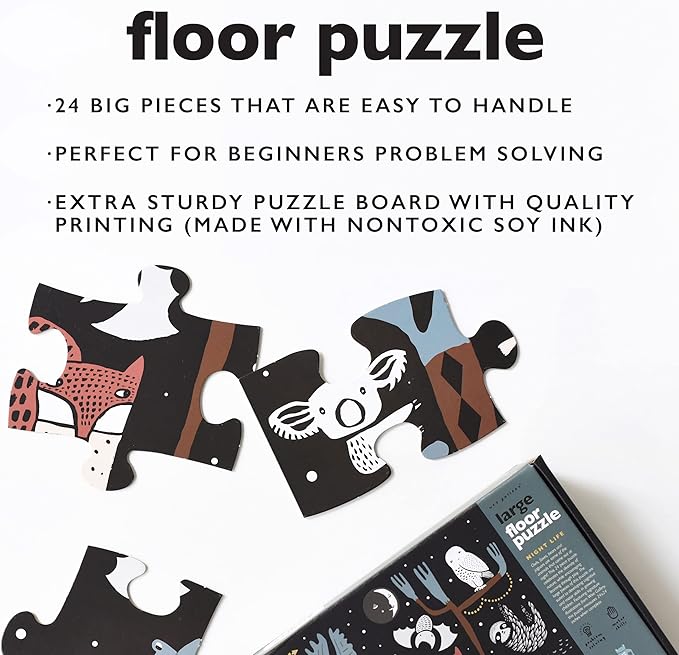 Wee Gallery Night Life Floor Puzzle, 24 Large Pieces, Durable Jumbo Jigsaw Floor Puzzles for Beginner, Toddlers, Preschool Kids, Learning Toy, Cognitive & Motor Development Activities, Brain Games