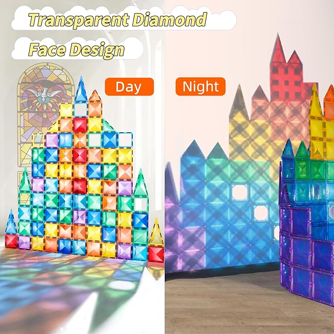 TOKBLOK 64Pcs Clear Diamond Magnetic Tiles - STEM Educational Building Blocks Toys for 3-6 Year Old Boys & Girls | Ideal for Toddler Early Development (Starter Set)