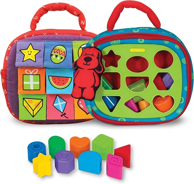 Melissa & Doug K's Kids Take-Along Shape Sorter Baby Toy with 2-Sided Activity Bag and 9 Textured Shape Blocks