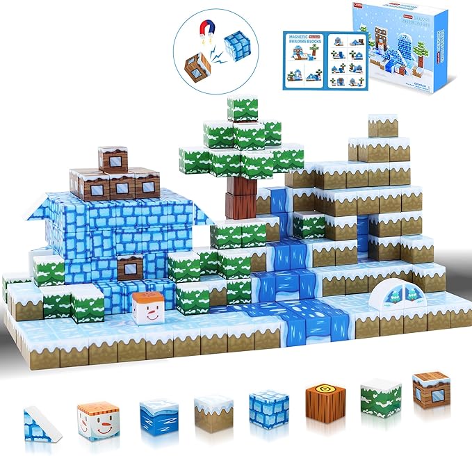 Magnetic Blocks Kids Building Toys, STEM Preschool Montessori Sensory Toys, Magnetic Building Blocks for Kids, Stacking Construction Toys for Boys and Girls, for Ages 3-12