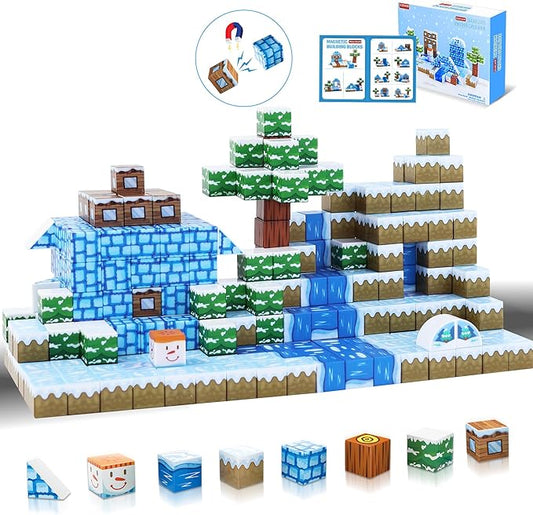 Magnetic Blocks Kids Building Toys, STEM Preschool Montessori Sensory Toys, Magnetic Building Blocks for Kids, Stacking Construction Toys for Boys and Girls, for Ages 3-12