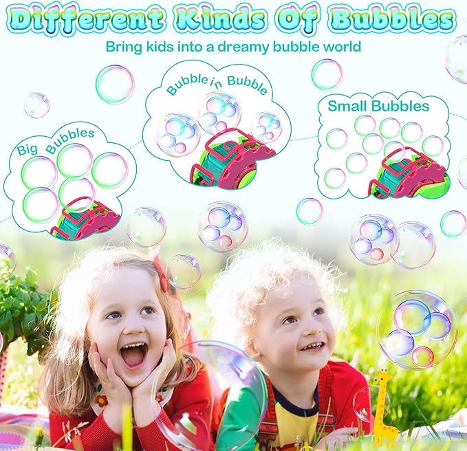 Bubble Machine for Toddlers Kids, Blower with 8oz Solution, Make Extra Large & Bubbles in Bubble, Maker Toy for Indoor Outdoor Birthday Party