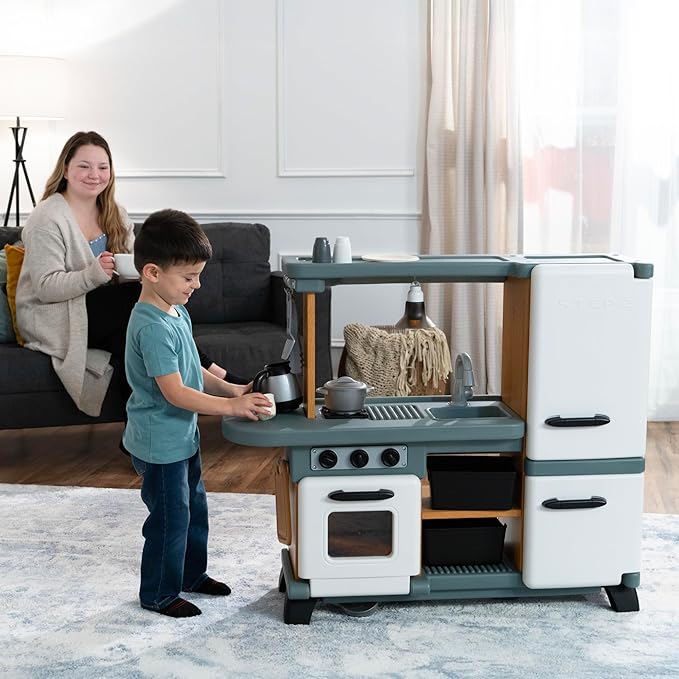 Step2 Harmony Kids Kitchen Playset, Indoor Kitchenette, Interactive Play with Lights and Sounds, Made of Durable Plastic, Includes 25 Piece Toy Accessories, for Toddlers 2+ Years Old