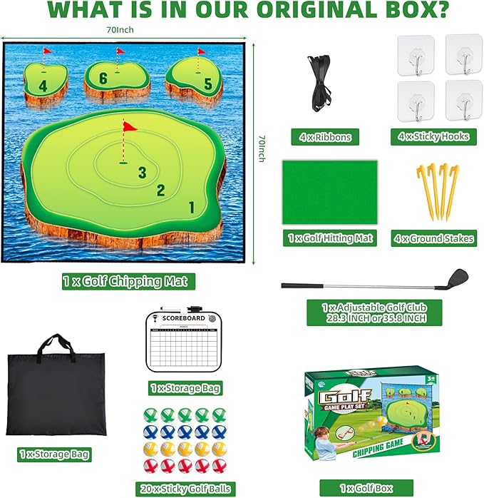 Golf Chipping Game Mat Set,Sticky Pro, 70‘’x70'' for Indoor Outdoor for Adults,Battle Royale,Golf for Adults Family Kids Backyard Yard Party （with Club）