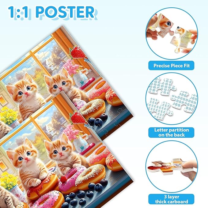 4-Pack Puzzles for Kids Ages 6-8 8-10 Year Old - Cats Dogs Starfish Flower, Large Piece Puzzle for Seniors Adults, 100 Pieces Puzzles for Kids Ages 4-6, Learning Educational Toys for Boys and Girls