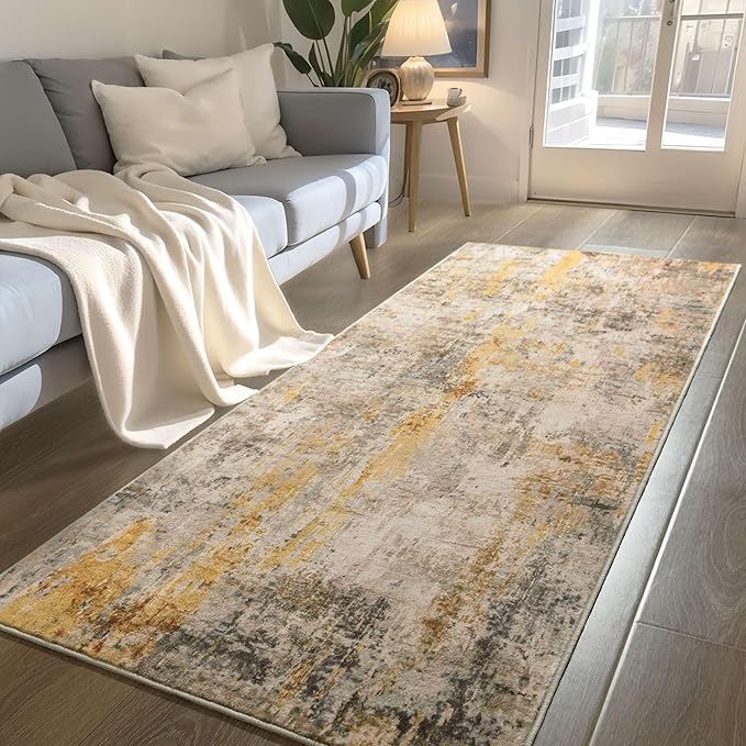 Runner Rug for Kitchen Beige Hallways Runner Rug Non Slip 2'6''x8' Washable Long Runner Rugs with Rubber Backing Soft Abstract Carpet Runner for Entryway, Kitchen, Bedroom, Bathroom